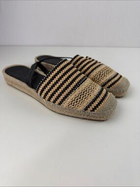 MAYPOL Striped Black & Natural Woven Espadrille Slip-On Sandal Shoes